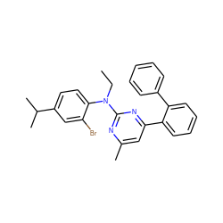 CCN(c1nc(C)cc(-c2ccccc2-c2ccccc2)n1)c1ccc(C(C)C)cc1Br ZINC000026004539