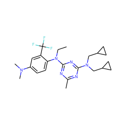 CCN(c1nc(C)nc(N(CC2CC2)CC2CC2)n1)c1ccc(N(C)C)cc1C(F)(F)F ZINC000013794575