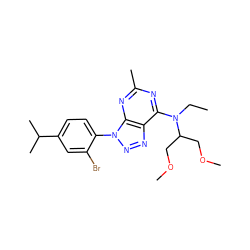 CCN(c1nc(C)nc2c1nnn2-c1ccc(C(C)C)cc1Br)C(COC)COC ZINC000013794796