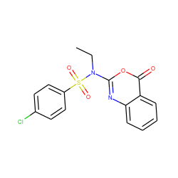 CCN(c1nc2ccccc2c(=O)o1)S(=O)(=O)c1ccc(Cl)cc1 ZINC000027891663