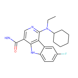 CCN(c1ncc(C(N)=O)c2[nH]c3ccc(F)cc3c12)C1CCCCC1 ZINC000072125105