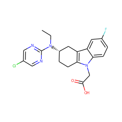 CCN(c1ncc(Cl)cn1)[C@H]1CCc2c(c3cc(F)ccc3n2CC(=O)O)C1 ZINC000145877806