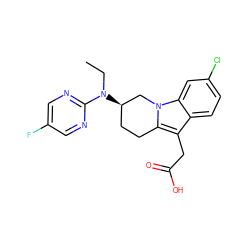 CCN(c1ncc(F)cn1)[C@@H]1CCc2c(CC(=O)O)c3ccc(Cl)cc3n2C1 ZINC000203539122