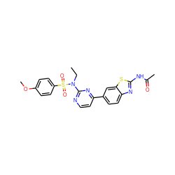 CCN(c1nccc(-c2ccc3nc(NC(C)=O)sc3c2)n1)S(=O)(=O)c1ccc(OC)cc1 ZINC000071318999