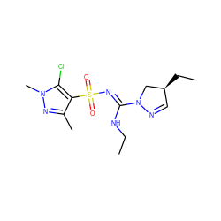 CCN/C(=N\S(=O)(=O)c1c(C)nn(C)c1Cl)N1C[C@@H](CC)C=N1 ZINC000072123569