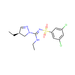 CCN/C(=N\S(=O)(=O)c1cc(Cl)cc(Cl)c1)N1C[C@@H](CC)C=N1 ZINC000072123410