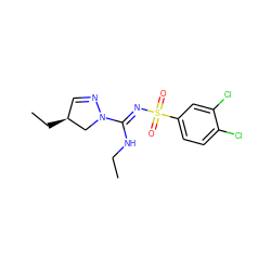 CCN/C(=N\S(=O)(=O)c1ccc(Cl)c(Cl)c1)N1C[C@@H](CC)C=N1 ZINC000072123149