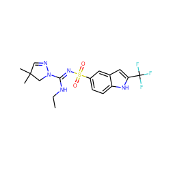 CCN/C(=N\S(=O)(=O)c1ccc2[nH]c(C(F)(F)F)cc2c1)N1CC(C)(C)C=N1 ZINC000115460700