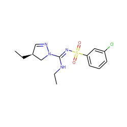 CCN/C(=N\S(=O)(=O)c1cccc(Cl)c1)N1C[C@@H](CC)C=N1 ZINC000072122808