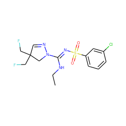 CCN/C(=N\S(=O)(=O)c1cccc(Cl)c1)N1CC(CF)(CF)C=N1 ZINC000072125853