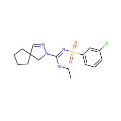 CCN/C(=N\S(=O)(=O)c1cccc(Cl)c1)N1CC2(C=N1)CCCC2 ZINC000072124600