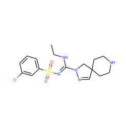 CCN/C(=N\S(=O)(=O)c1cccc(Cl)c1)N1CC2(C=N1)CCNCC2 ZINC000072126188