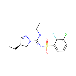 CCN/C(=N\S(=O)(=O)c1cccc(Cl)c1F)N1C[C@@H](CC)C=N1 ZINC000072122866