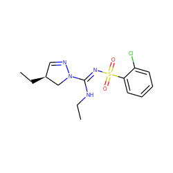 CCN/C(=N\S(=O)(=O)c1ccccc1Cl)N1C[C@@H](CC)C=N1 ZINC000072126896