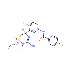 CCN=[S@@]1(=O)C[C@@](C)(c2cc(NC(=O)c3ccc(Cl)cn3)ccc2F)N=C(N)N1C ZINC000218059613