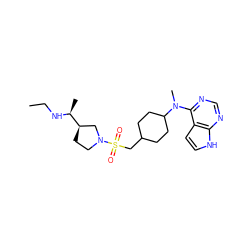 CCN[C@@H](C)[C@@H]1CCN(S(=O)(=O)CC2CCC(N(C)c3ncnc4[nH]ccc34)CC2)C1 ZINC000117615040