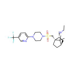 CCN[C@@H]1C[C@H]2CC[C@]1(CS(=O)(=O)N1CCN(c3ccc(C(F)(F)F)cn3)CC1)C2(C)C ZINC000040934749