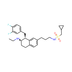 CCN[C@@H]1CCc2ccc(CCCNS(=O)(=O)CC3CC3)cc2[C@@H]1Cc1ccc(F)c(F)c1 ZINC000202731662