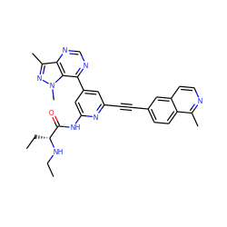 CCN[C@H](CC)C(=O)Nc1cc(-c2ncnc3c(C)nn(C)c23)cc(C#Cc2ccc3c(C)nccc3c2)n1 ZINC001772609956