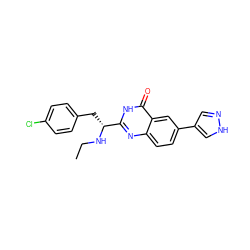 CCN[C@H](Cc1ccc(Cl)cc1)c1nc2ccc(-c3cn[nH]c3)cc2c(=O)[nH]1 ZINC000095586363