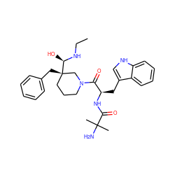 CCN[C@H](O)[C@@]1(Cc2ccccc2)CCCN(C(=O)[C@@H](Cc2c[nH]c3ccccc23)NC(=O)C(C)(C)N)C1 ZINC000095565756