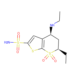 CCN[C@H]1C[C@@H](CC)S(=O)(=O)c2sc(S(N)(=O)=O)cc21 ZINC000013600946