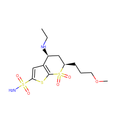 CCN[C@H]1C[C@@H](CCCOC)S(=O)(=O)c2sc(S(N)(=O)=O)cc21 ZINC000028257576