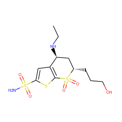 CCN[C@H]1C[C@H](CCCO)S(=O)(=O)c2sc(S(N)(=O)=O)cc21 ZINC000168679978