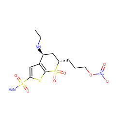 CCN[C@H]1C[C@H](CCCO[N+](=O)[O-])S(=O)(=O)c2sc(S(N)(=O)=O)cc21 ZINC000043201661