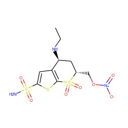 CCN[C@H]1C[C@H](CO[N+](=O)[O-])S(=O)(=O)c2sc(S(N)(=O)=O)cc21 ZINC000166303973