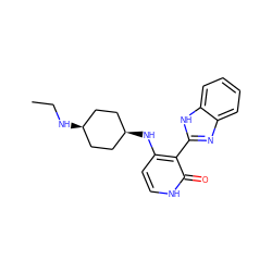 CCN[C@H]1CC[C@@H](Nc2cc[nH]c(=O)c2-c2nc3ccccc3[nH]2)CC1 ZINC000653723504