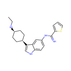 CCN[C@H]1CC[C@@H](c2c[nH]c3ccc(NC(=N)c4cccs4)cc32)CC1 ZINC000101509252