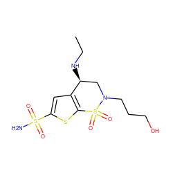 CCN[C@H]1CN(CCCO)S(=O)(=O)c2sc(S(N)(=O)=O)cc21 ZINC000143691514