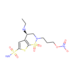 CCN[C@H]1CN(CCCO[N+](=O)[O-])S(=O)(=O)c2sc(S(N)(=O)=O)cc21 ZINC000043200199