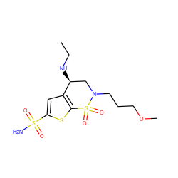 CCN[C@H]1CN(CCCOC)S(=O)(=O)c2sc(S(N)(=O)=O)cc21 ZINC000003953037