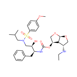 CCN[C@H]1CO[C@@H]2OC[C@H](OC(=O)N[C@@H](Cc3ccccc3)[C@H](O)CN(CC(C)C)S(=O)(=O)c3ccc(OC)cc3)[C@H]12 ZINC000473087658