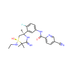 CCN[S@]1(O)C[C@@](C)(c2cc(NC(=O)c3ccc(C#N)cn3)ccc2F)NC(=N)C1(C)C ZINC001772571310