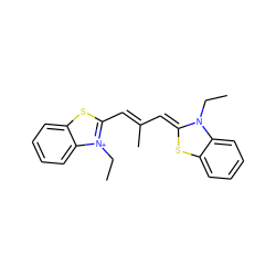 CCN1/C(=C/C(C)=C/c2sc3ccccc3[n+]2CC)Sc2ccccc21 ZINC000001627076