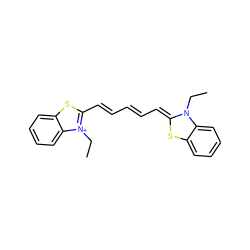 CCN1/C(=C/C=C/C=C/c2sc3ccccc3[n+]2CC)Sc2ccccc21 ZINC000001628132