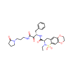 CCN1[C@@H](C(=O)N[C@@H](Cc2ccccc2)C(=O)C(=O)NCCCN2CCCC2=O)Cc2cc3c(cc2S1(=O)=O)OCCO3 ZINC000025984949