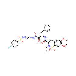 CCN1[C@@H](C(=O)N[C@@H](Cc2ccccc2)C(=O)C(=O)NCCNS(=O)(=O)c2ccc(F)cc2)Cc2cc3c(cc2S1(=O)=O)OCCO3 ZINC000025985671