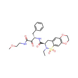 CCN1[C@@H](C(=O)N[C@@H](Cc2ccccc2)C(=O)C(=O)NCCOC)Cc2cc3c(cc2S1(=O)=O)OCCO3 ZINC000025985766