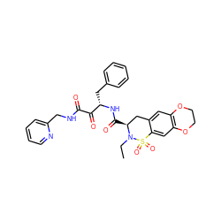 CCN1[C@@H](C(=O)N[C@@H](Cc2ccccc2)C(=O)C(=O)NCc2ccccn2)Cc2cc3c(cc2S1(=O)=O)OCCO3 ZINC000025987243