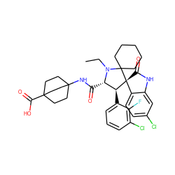 CCN1[C@@H](C(=O)NC23CCC(C(=O)O)(CC2)CC3)[C@H](c2cccc(Cl)c2F)[C@]2(C(=O)Nc3cc(Cl)ccc32)C12CCCCC2 ZINC001772600318