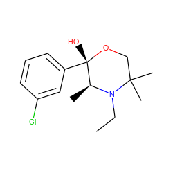 CCN1[C@@H](C)[C@](O)(c2cccc(Cl)c2)OCC1(C)C ZINC000071319135