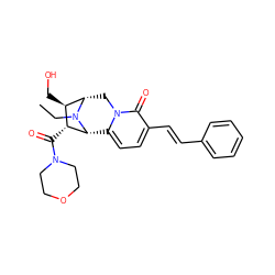 CCN1[C@@H]2c3ccc(/C=C/c4ccccc4)c(=O)n3C[C@H]1[C@H](CO)[C@H]2C(=O)N1CCOCC1 ZINC000095879967