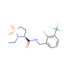 CCN1[C@H](C(=O)NCc2cccc(C(F)(F)F)c2Cl)CCS1(=O)=O ZINC000095553095