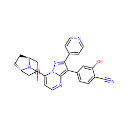 CCN1[C@H]2CC[C@H]1CC(c1ccnc3c(-c4ccc(C#N)c(O)c4)c(-c4ccncc4)nn13)C2 ZINC000100095887