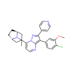 CCN1[C@H]2CC[C@H]1CC(c1ccnc3c(-c4ccc(Cl)c(OC)c4)c(-c4ccncc4)nn13)C2 ZINC000100095842