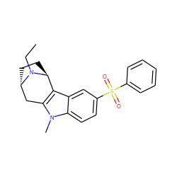 CCN1[C@H]2CC[C@H]1c1c(n(C)c3ccc(S(=O)(=O)c4ccccc4)cc13)C2 ZINC000261175394